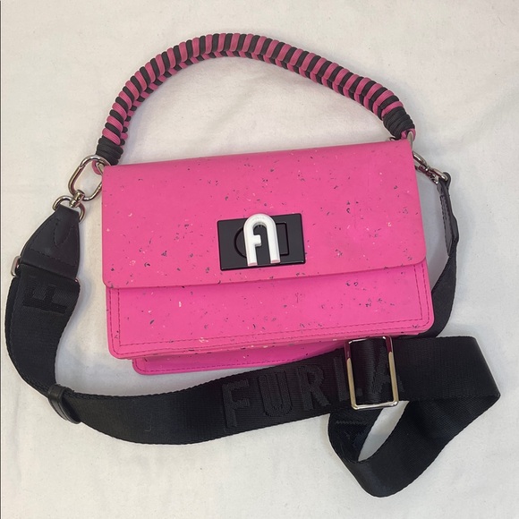 Furla 1927 Soft Mini Crossbody Bag in Fuchsia Rubber & Leather No Callouts - Picture 7 of 15